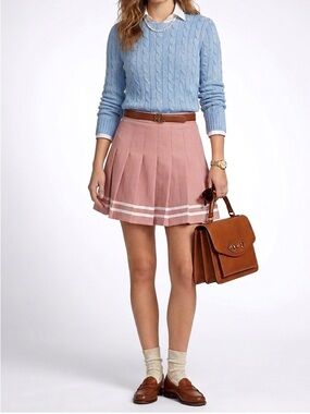 H&M Pink & White Pleated Preppy Mini Skirt Size 4